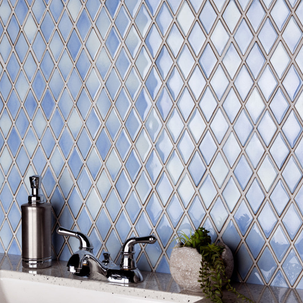 Hudson Kite Porcelain Mosaic Floor and Wall Tile, Frost Blue