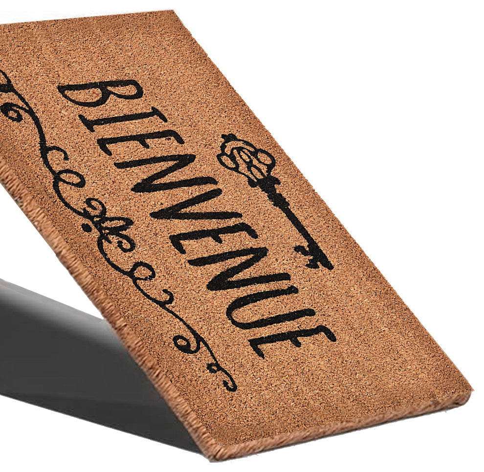 Sheltered Front Door Mat Coir Coco Fibers Rug 24x16, Bienvenue