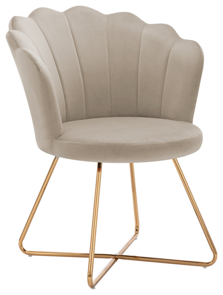 See Shell Chair Seashell Channel-Tufted Velvet Barrel Chair, Khaki