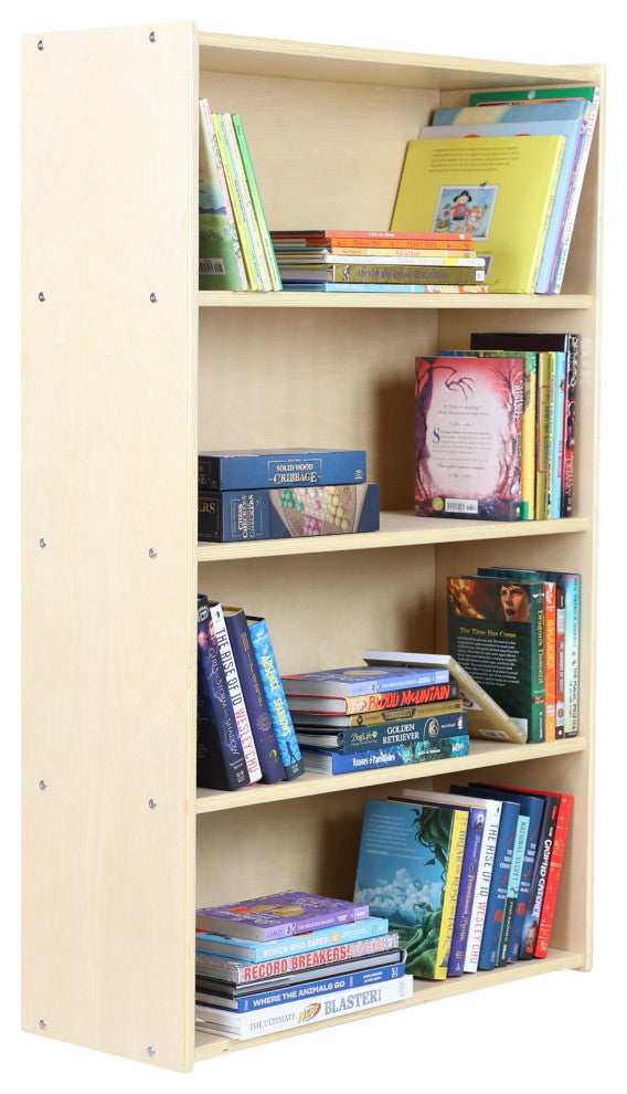 RRI Goods Birch Wood Bookcase With 4 Fixed Shelves Storage Organizer