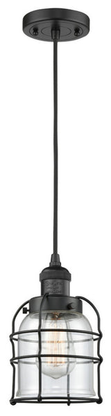 1-Light Small Bell Cage 8" Mini Pendant, Matte Black, Glass: Clear