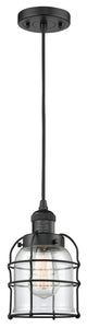 1-Light Small Bell Cage 8" Mini Pendant, Matte Black, Glass: Clear