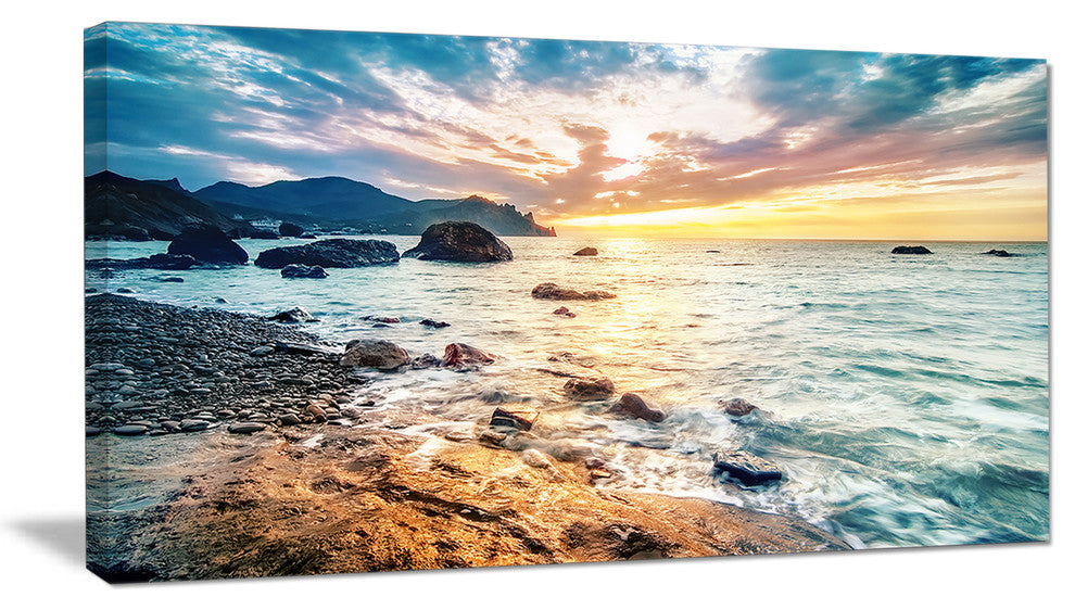 "Summer Sea With Mountains And Waves" Seascape Wall Art, 40"x20"