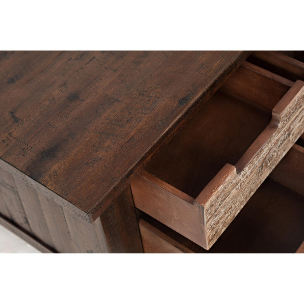Painted Canyon Rustic Solid Acacia Box Coffee Table with Pull-Through Drawers