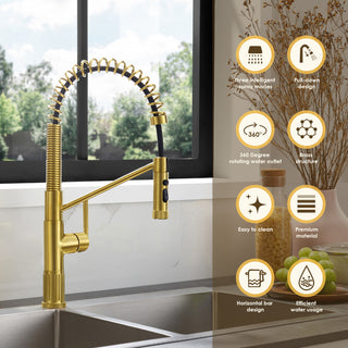 Nette Single-Handle Kitchen Faucet With Pull Down Sprayer, Brushed Gold