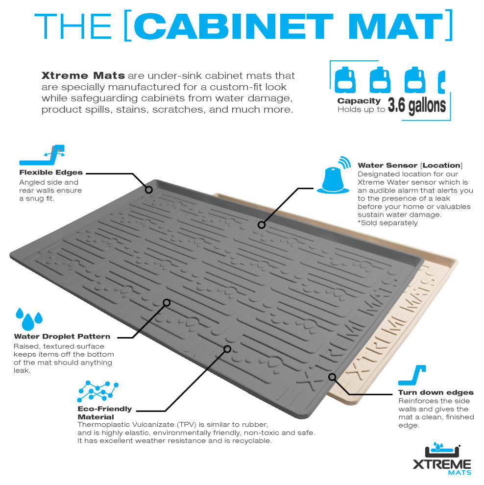 Xtreme Mats Under Sink Kitchen Cabinet Mat, Gray, 25 1/4" X 22 1/4"