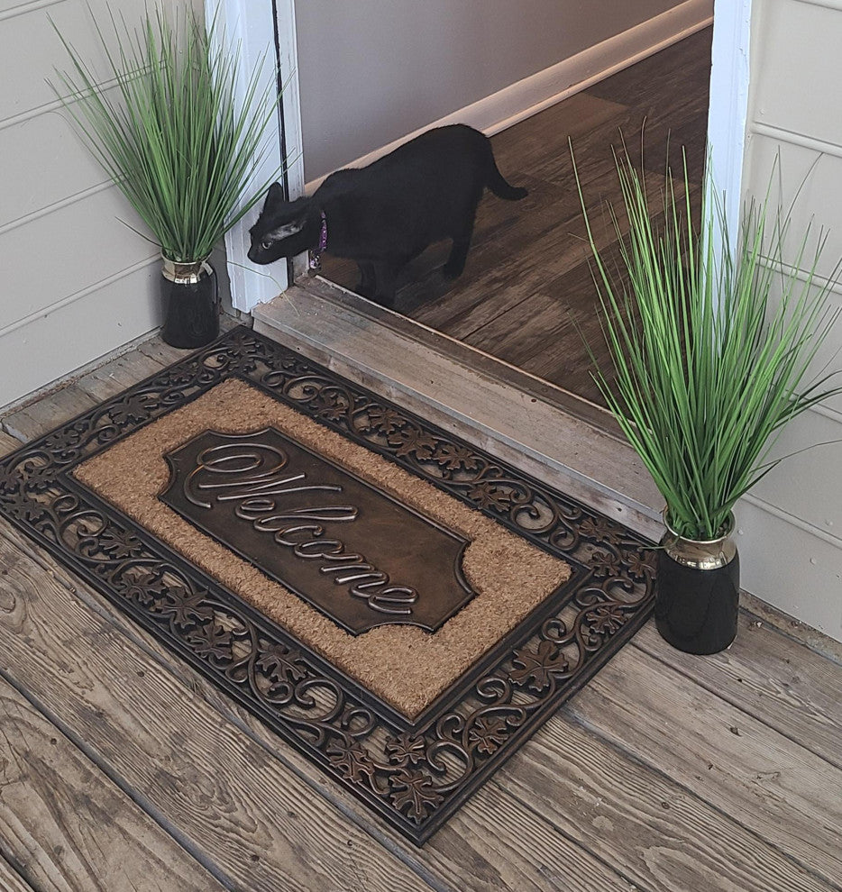 A1HC Floral Rubber and Coir Welcome Outdoor Durable Doormat Entryway 23"X38"