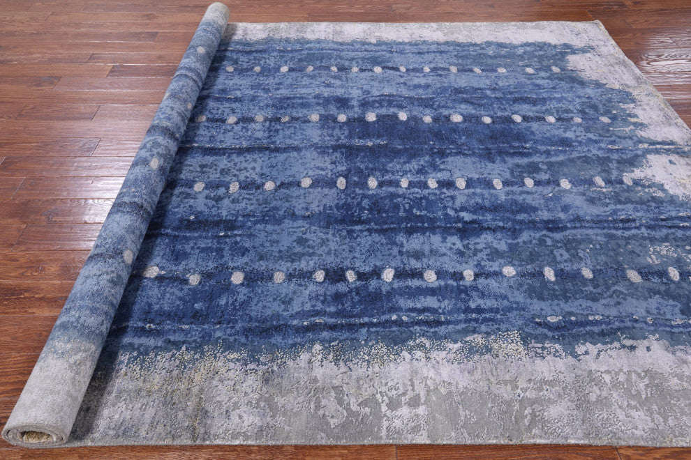 Abstract Hand-Knotted Wool and Silk Rug 7' 10" X 10' 1" Q9054