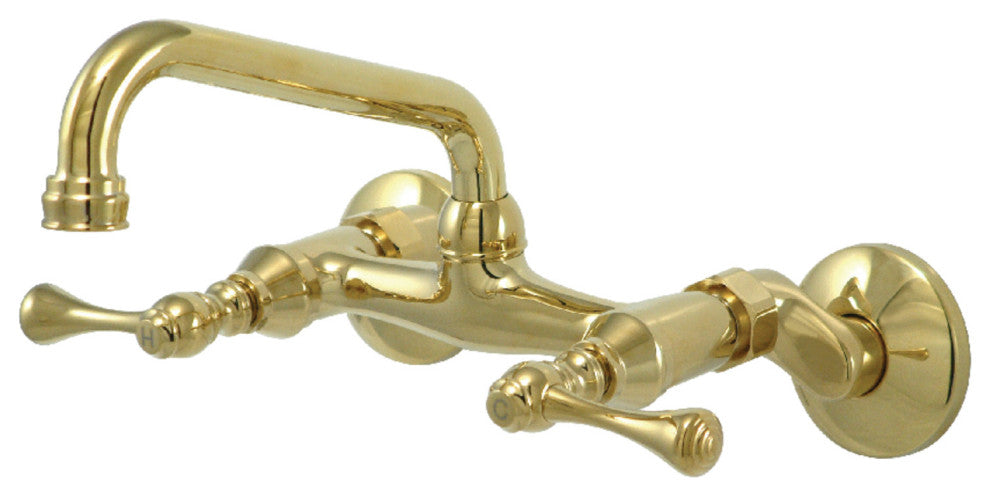 Kingston Brass 6" Adjustable Center Wall Mount Kitchen Faucet, Polished Brass
