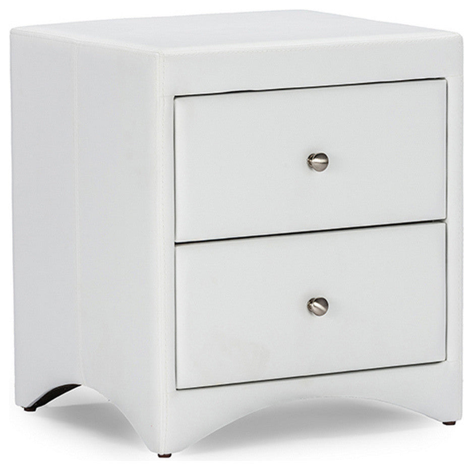Urban Designs Dorian White Faux Leather Upholstered Modern Nightstand