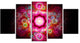 Bright Pink Fractal Flower, Contemporary Wall Art Canvas, 60"x32", 5 Panels