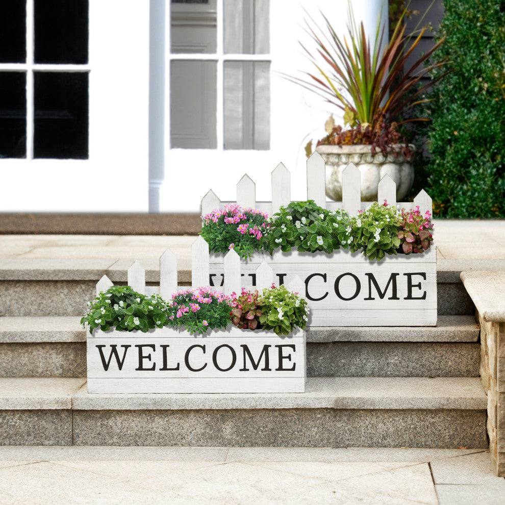 Set of 2 Fence-Inspired Planter Stands, White