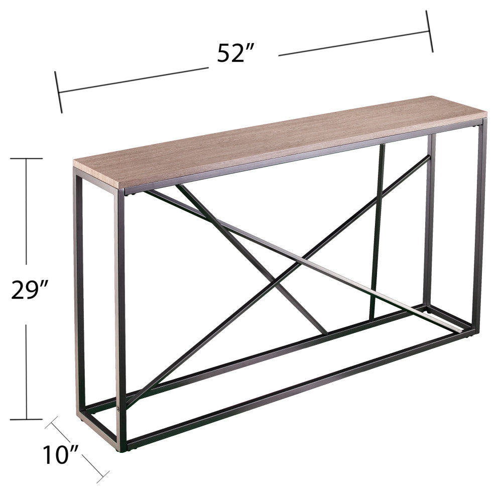 Mannie Faux Stone Skinny Console Table, Gray