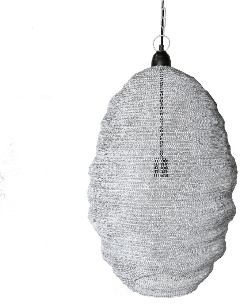 Retro Industrial Woven Cage Tall Pendant Light | Hanging Gray Mesh Metal Shade