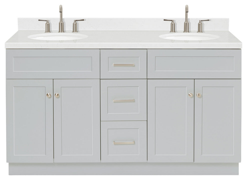 Ariel Hamlet 60" Double Oval Sink Bathroom Vanity, Carrara Quartz