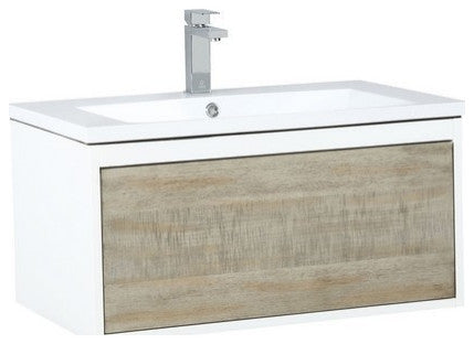Scopi Modern 30" Rustic Acacia Bathroom Vanity, Labaro Brushed Nickel Faucet