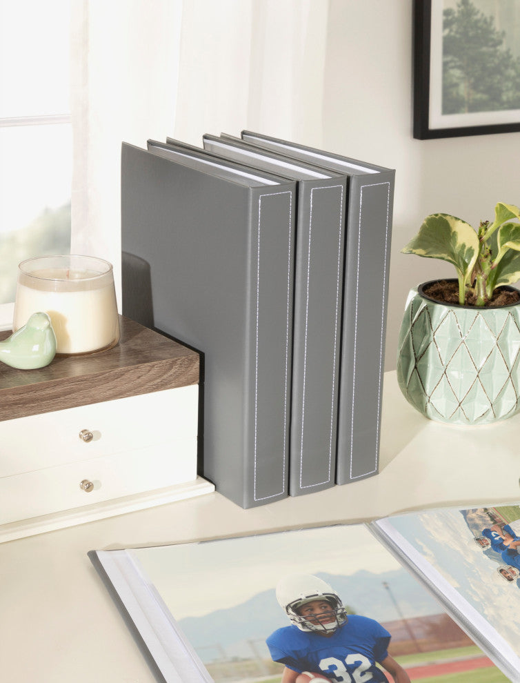 Debossed Faux Leather Photo Album Set, Gray 40 Photos
