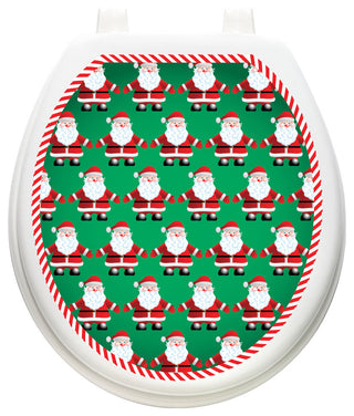 Santa Line Dancing Toilet Tattoos Seat Cover, Vinyl Lid Decal, Holiday Bathroom, Round