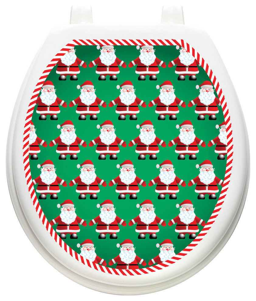 Santa Line Dancing Toilet Tattoos Seat Cover, Vinyl Lid Decal, Holiday Bathroom, Round