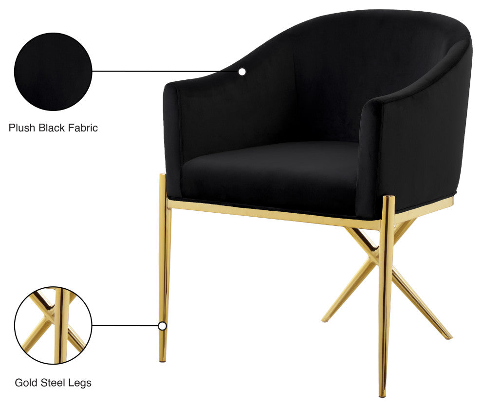 Xavier Velvet Dining Chair, Black, Gold Legs