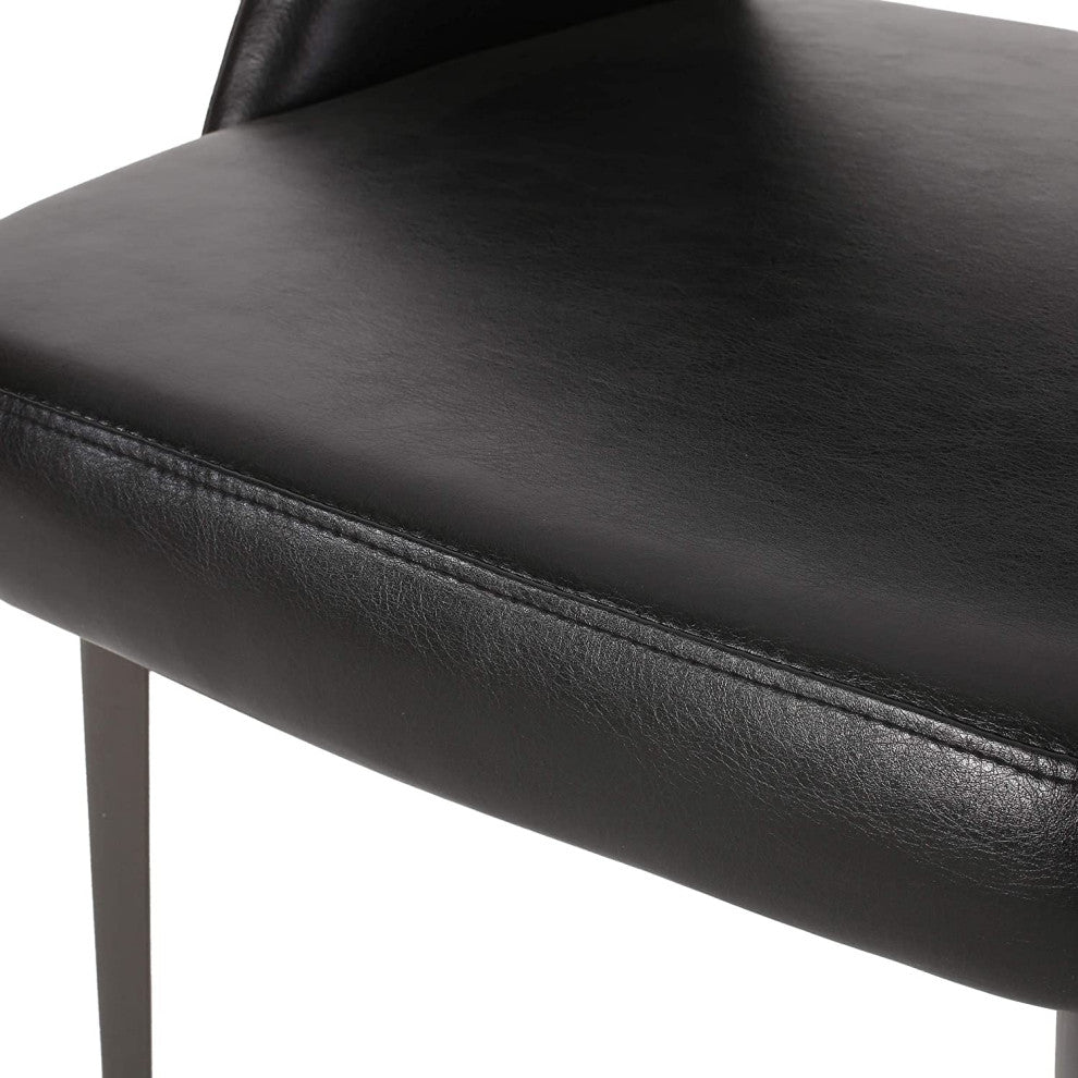 Set of 2 Midnight Black Dining Chairs with Padded Seat and Curved Backrest