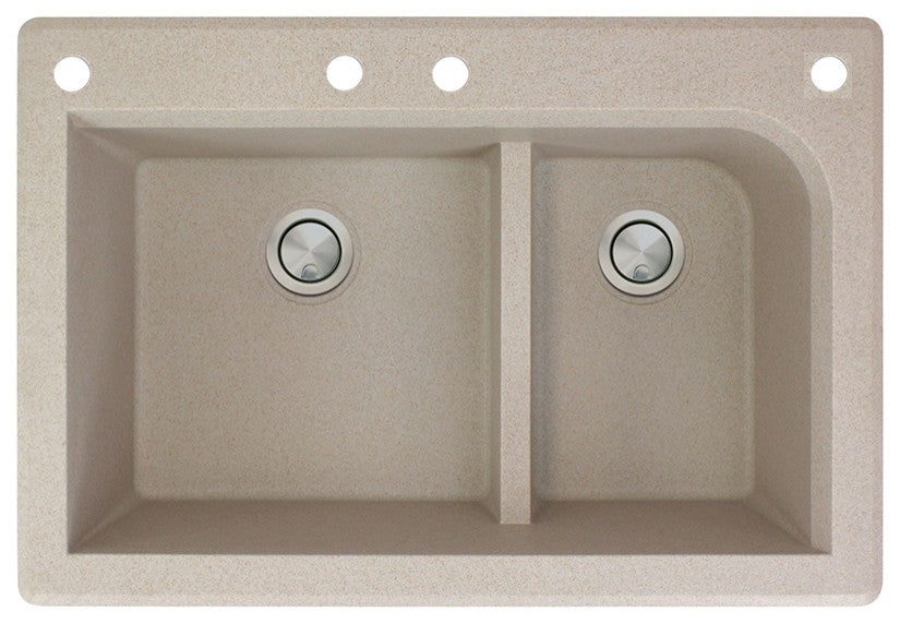 Radius 33" silQ Granite Double Bowl Kitchen Sink with 4 Holes in Cafe Latte
