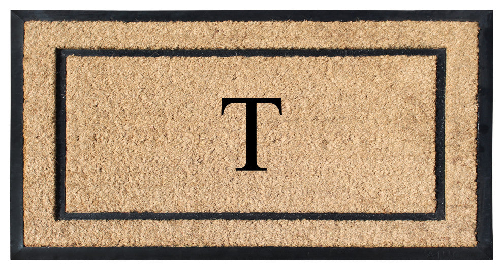 A1HC Rubber & Coir Large Outdoor Durable Monogrammed Doormat, 24"X39", Beige, T