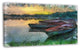 Fishing Boats by River Watercolor, Landscape Canvas Wall Art, 32"x16"