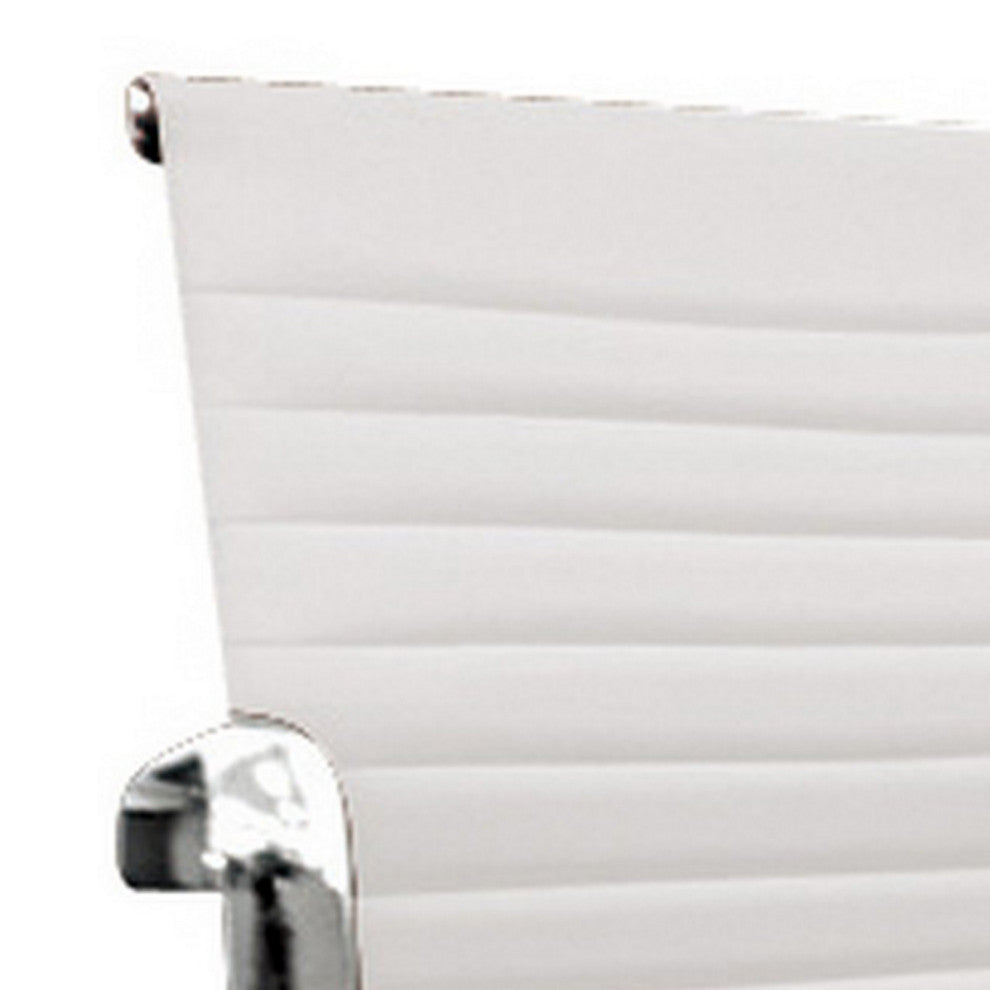 Benzara BM288172 Back Swivel Office Chair With Wheels, Tufted White and Chrome