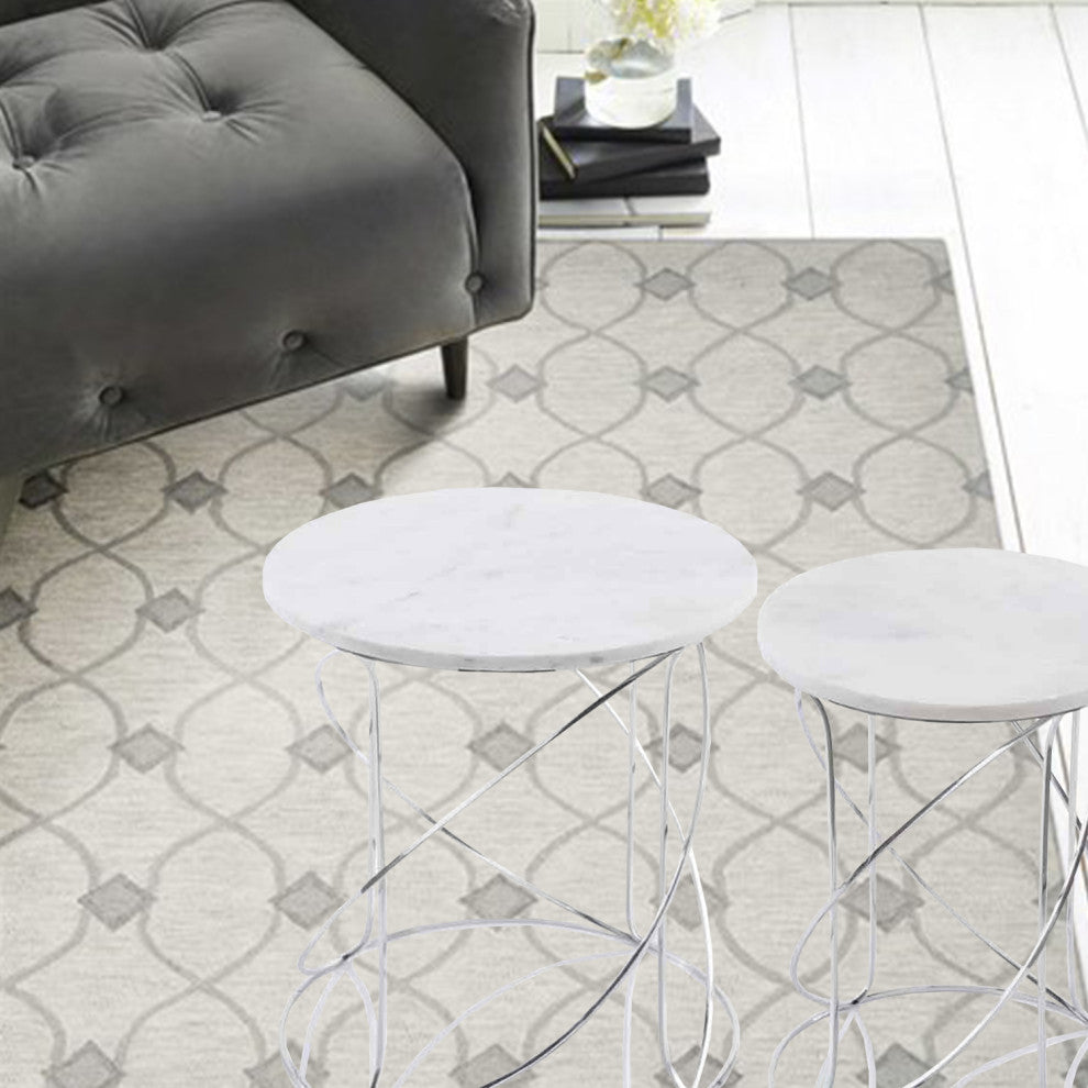 HomeRoots 18" x 18" x 20.5" Buffed White Nested Marble Tables Set of 2