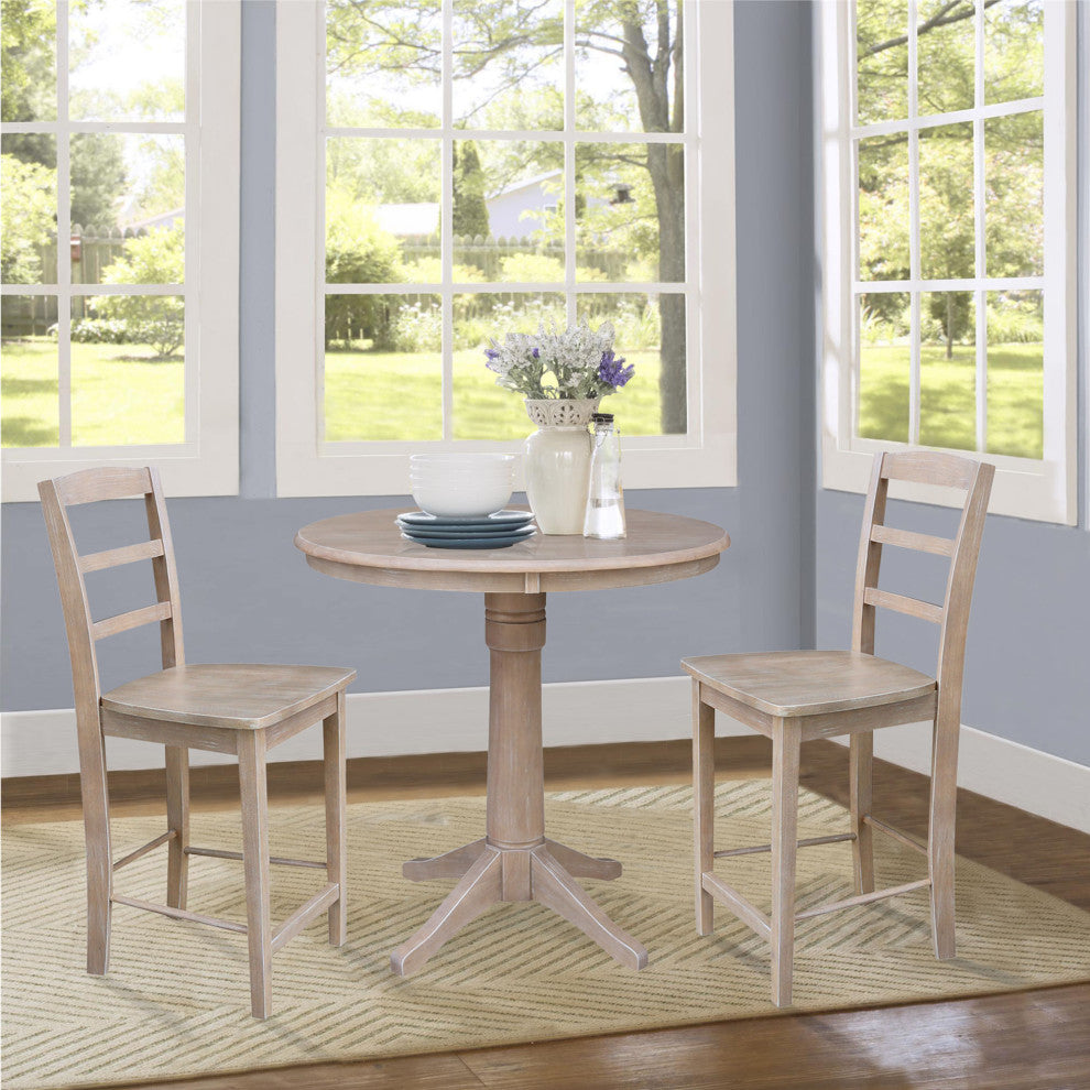 36" Round Pedestal Gathering Height Table With 2 Madrid Counter Height Stools