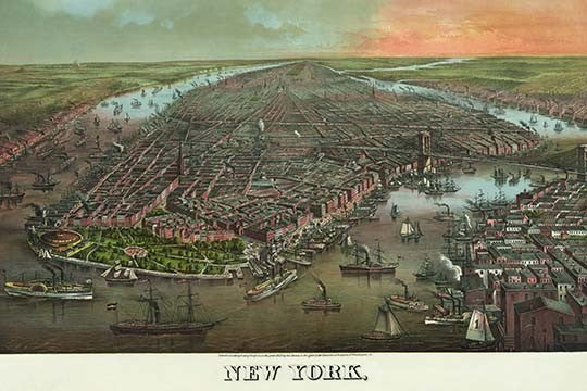Birds - Eye View of Manhattan, New York - Fine Art Giclee Print 24" x 36"