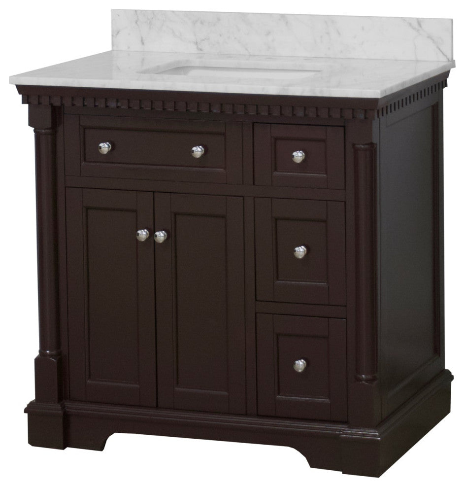 Sydney 36" Bathroom Vanity, Chocolate, Carrara Marble