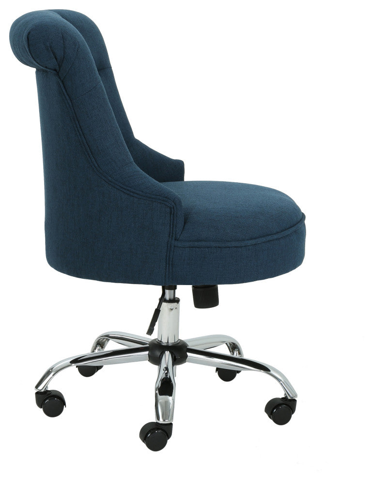 GDF Studio Tyesha Contemporary Fabric Swivel Office Chair, Navy Blue/Chrome