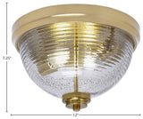 12" 2-Light Flush Mount Light, New Age Brass, Smoke Ribbed Glass