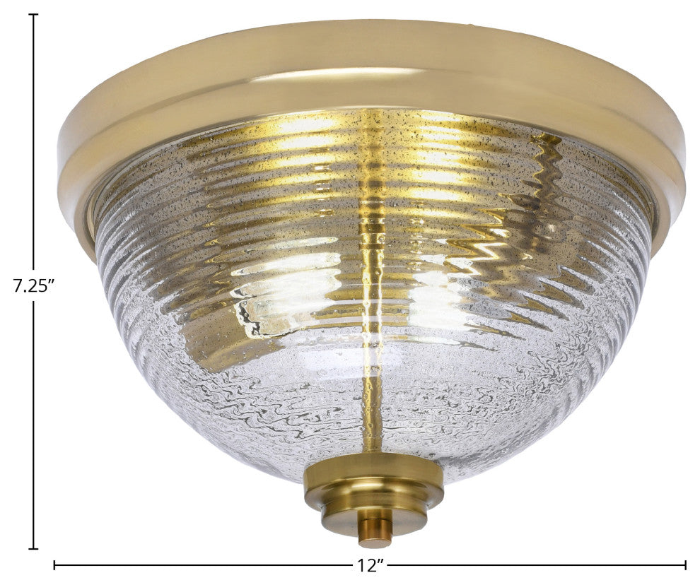 12" 2-Light Flush Mount Light, New Age Brass, Smoke Ribbed Glass