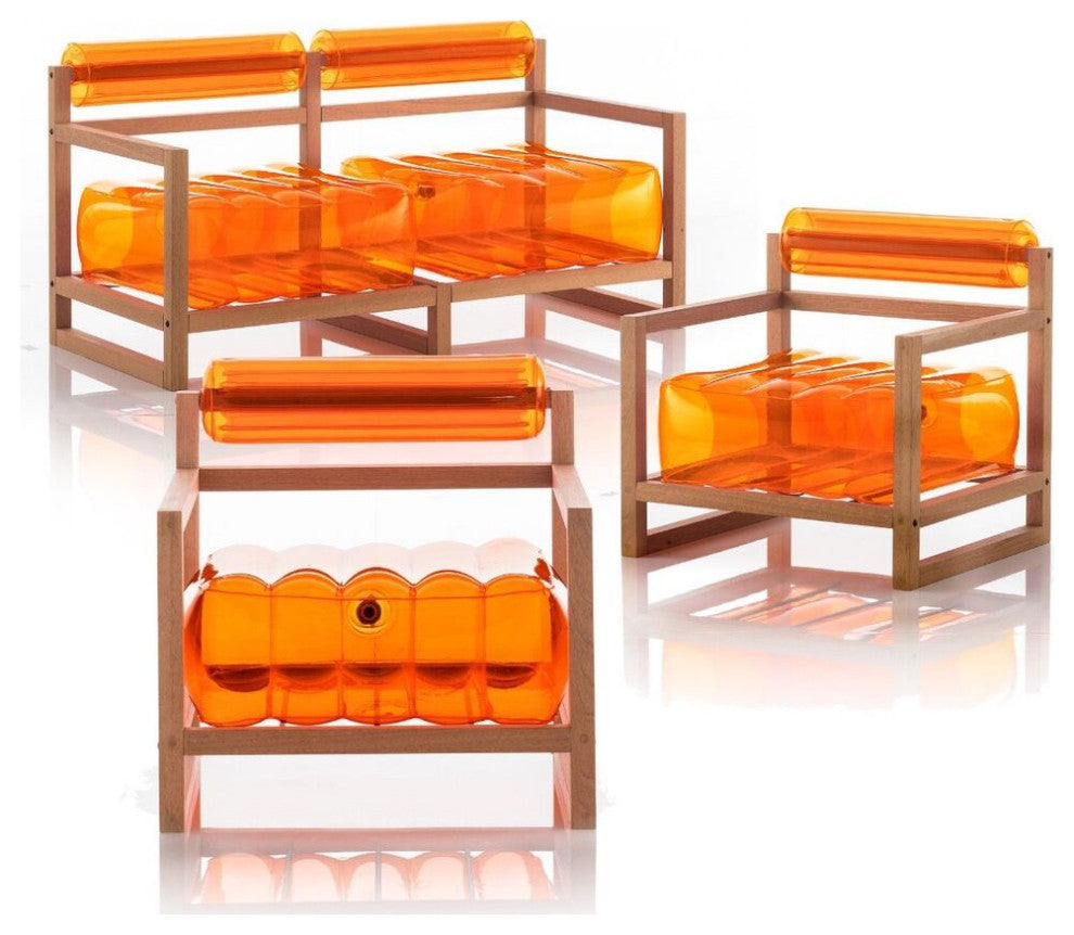 Mojow Yoko 3 Piece Living Room & Garden Set | Wooden Frame - Crystal Orange