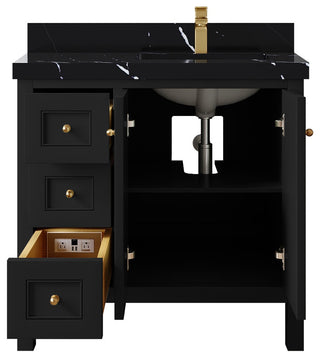 Nashville 36" Right Offset Bath Vanity, Black 2" Calacatta Black