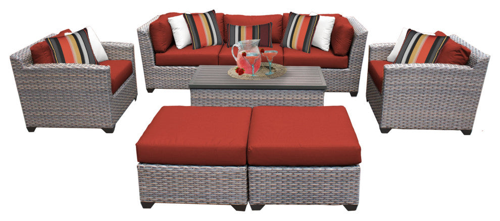 Florence 8 Piece Outdoor Wicker Patio Furniture Set 08c, Terracotta