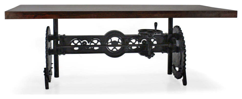 Steampunk Adjustable Dining Table - Iron Crank Base - Walnut Top