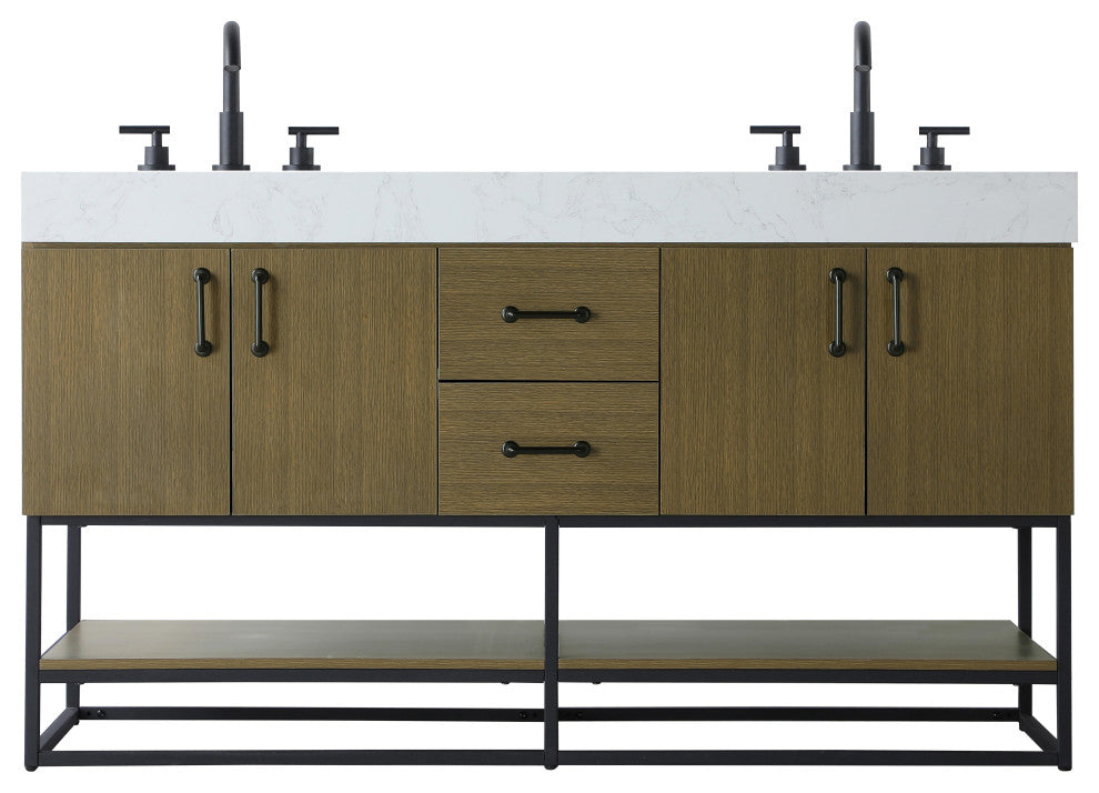 Home Living 60" Double Bathroom Vanity, Chestnut Brown