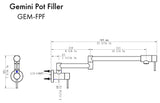 ZLINE Gemini Pot Filler, Chrome, GEM-FPF-CH