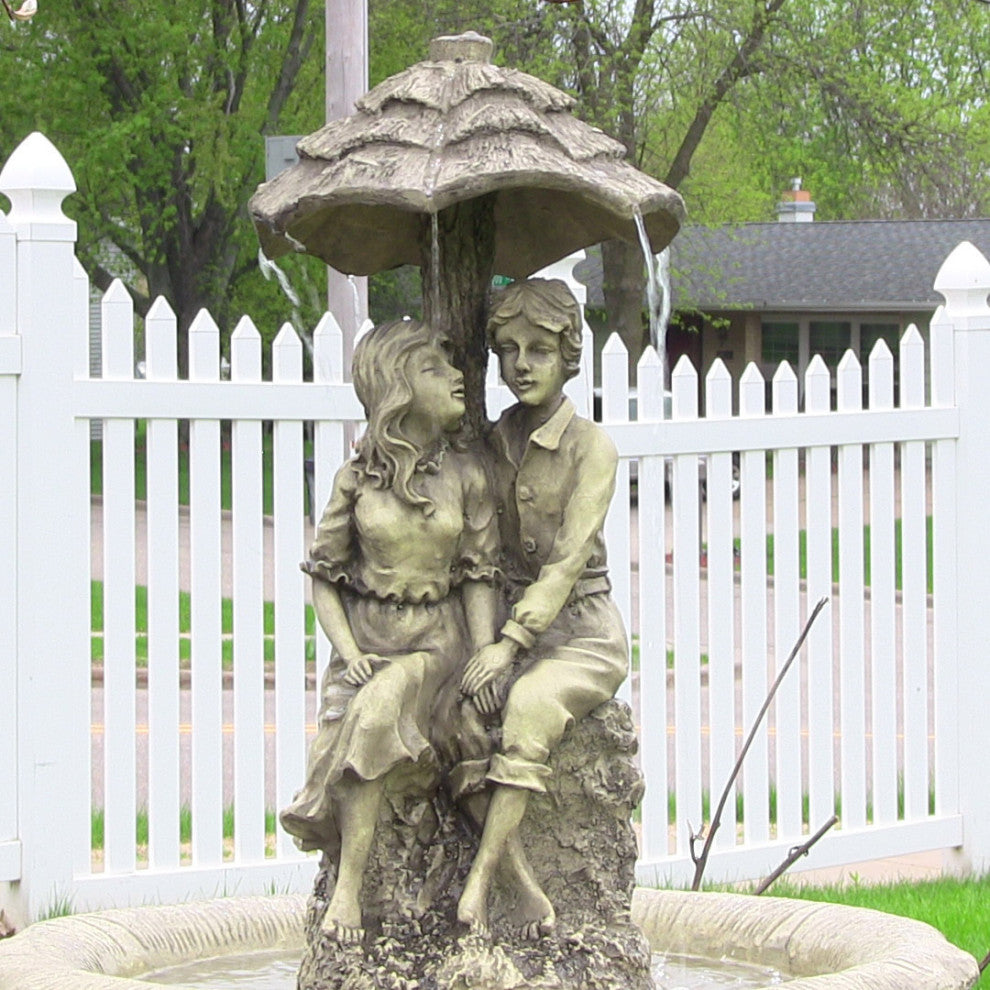 Sunnydaze Lovers Umbrella Solar-on-Demand Water Fountain and Lights, 43"