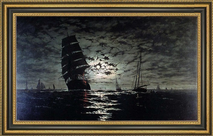 Franklin J Stanwood Moonlight Marine Framed Premium Canvas Print, 18"x27"