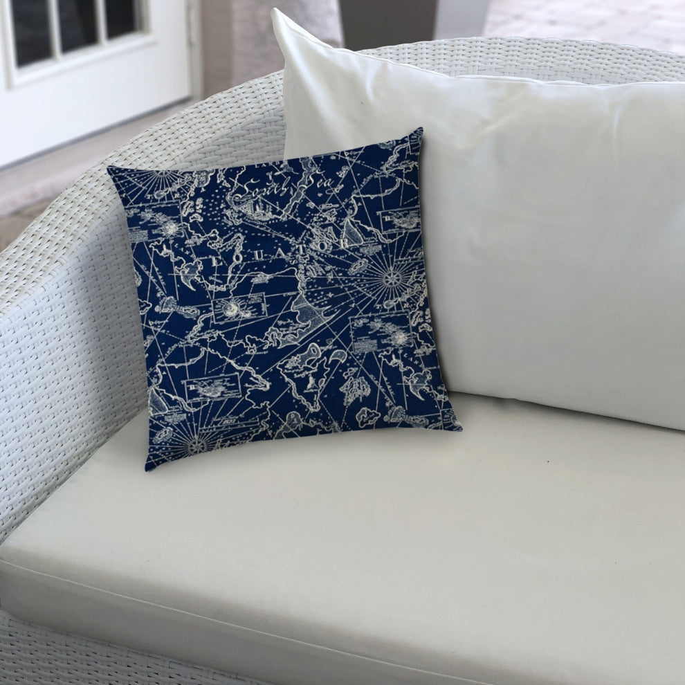 17" Navy Nautical Indoor Outdoor Sewn Throw Pillow