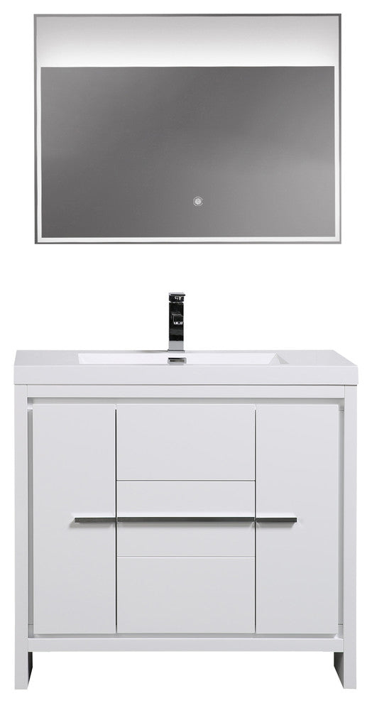 Aquamoon Granada Modern Bathroom Vanity With LED Mirror, White, 36"