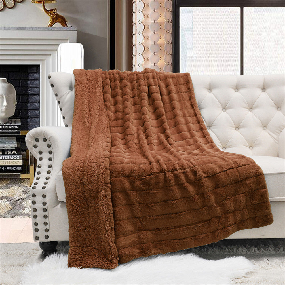 Super Mink Faux Fur Throw Blanket, Umber, 50"x60"
