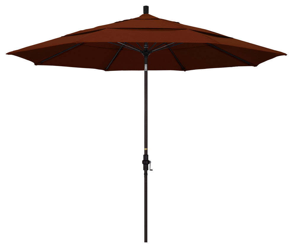 11' Bronze Collar Tilt Lift Fiberglass Rib Aluminum Umbrella, Pacifica, Brick