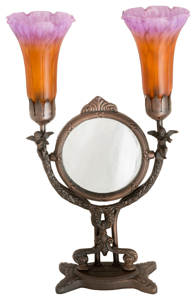 17 High Amber/Purple Pond Lily Twin Cherub 2 Light Accent Lamp