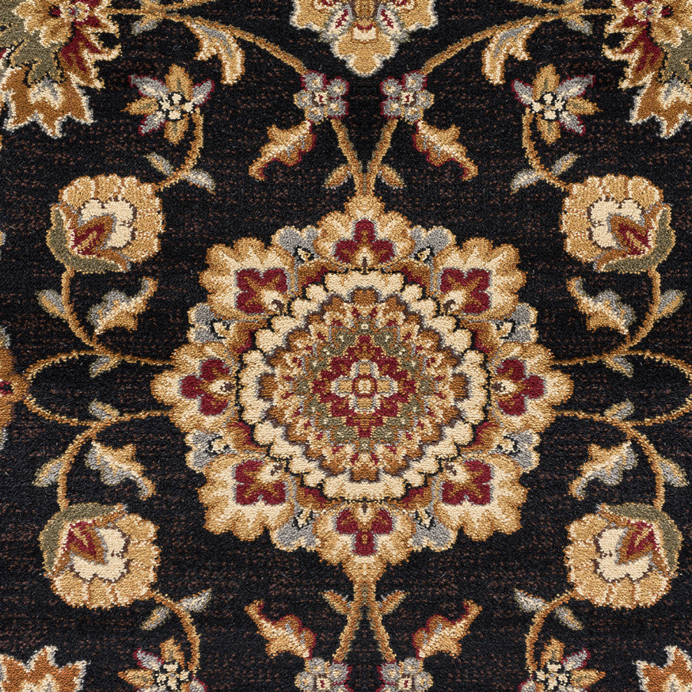 Charlotte Traditional Oriental Black Rectangle Area Rug, 9'x12'